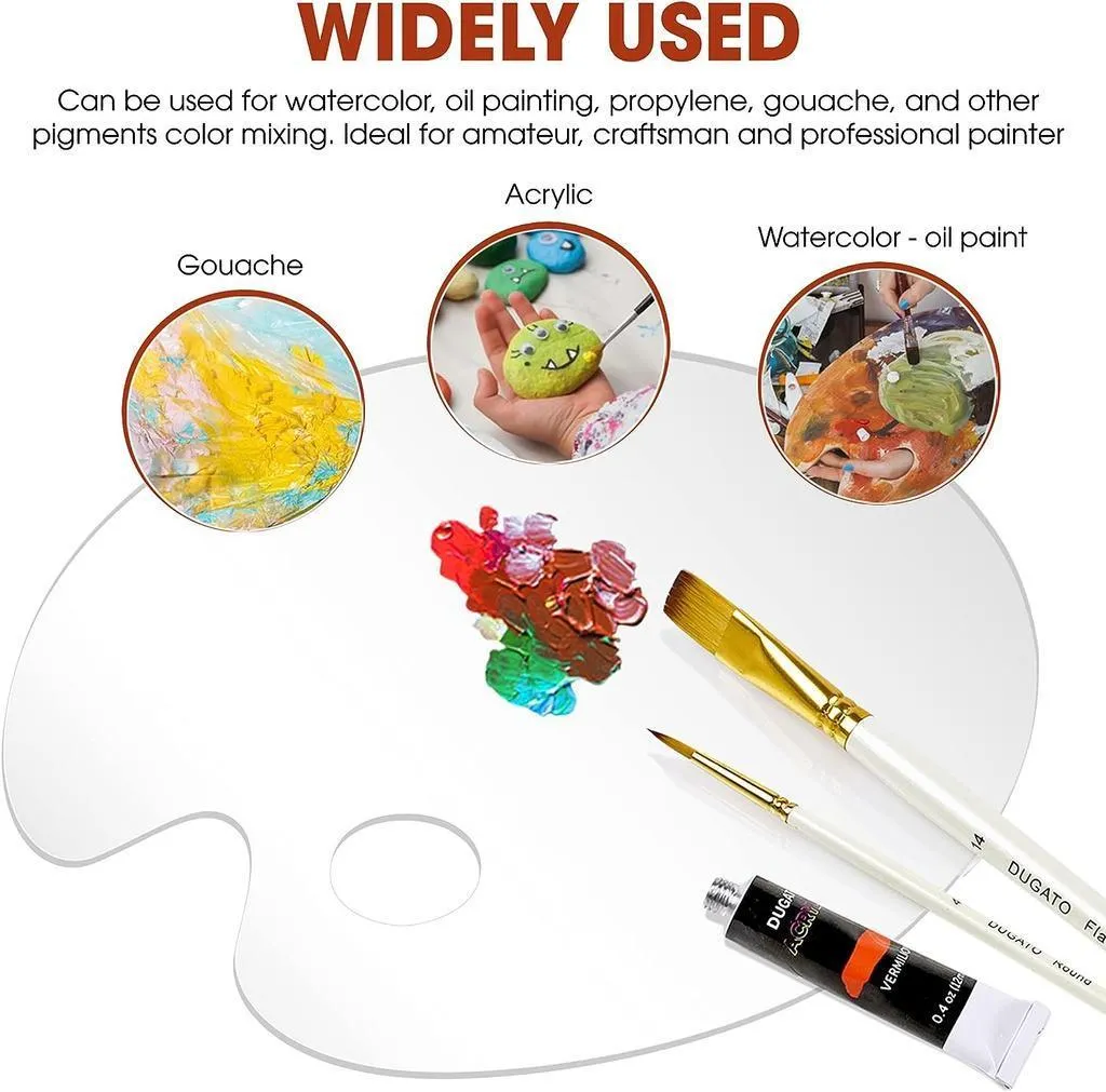 2 Pcs Clear Oval Acrylic Paint Palette - Non-Stick Tray