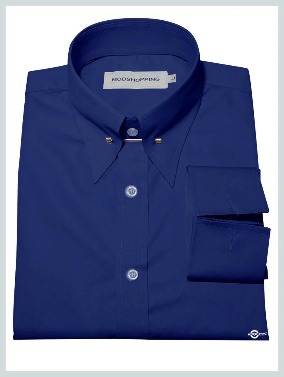 60s Style Blue Pin High Collar Shirt