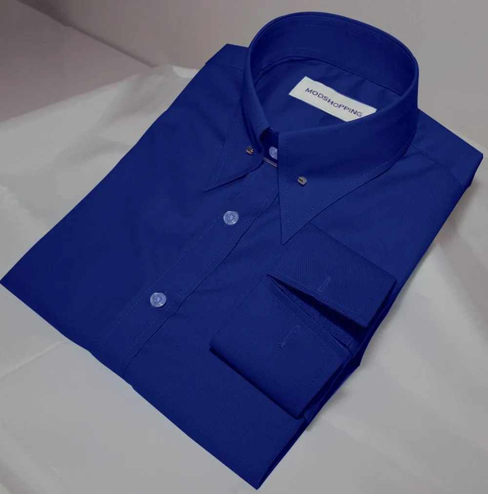 60s Style Blue Pin High Collar Shirt