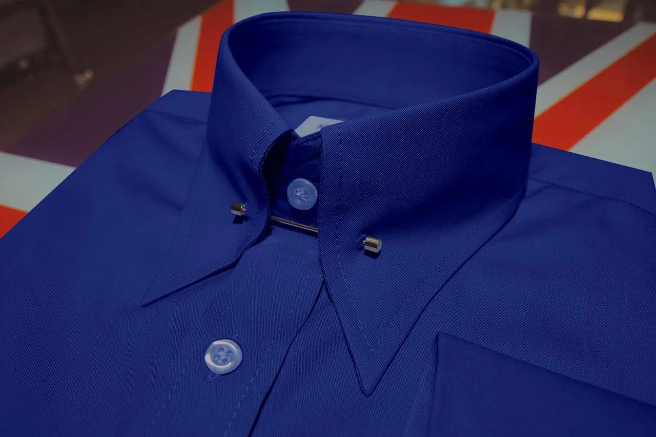 60s Style Blue Pin High Collar Shirt