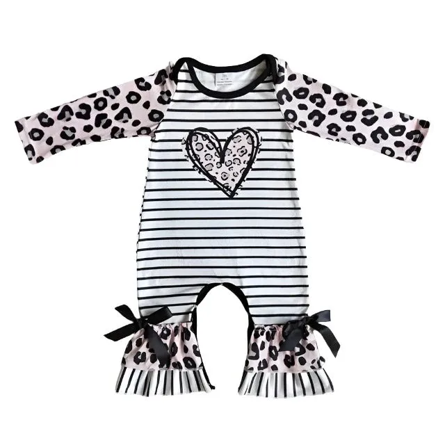 Baby Romper Valentine Black Heart Leopard