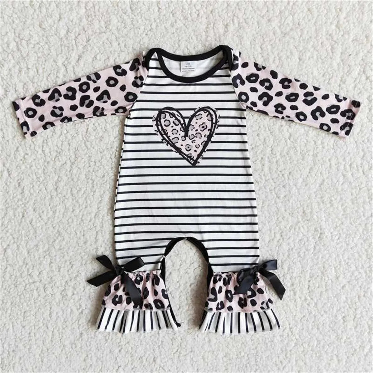 Baby Romper Valentine Black Heart Leopard