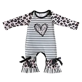 Baby Romper Valentine Black Heart Leopard