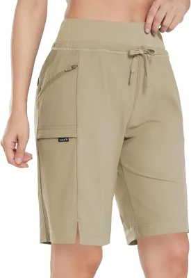 baleaf Women's Hiking Long Shorts 9"/11" Quick Dry Bermuda Cargo for Curvy Lightweight Pockets