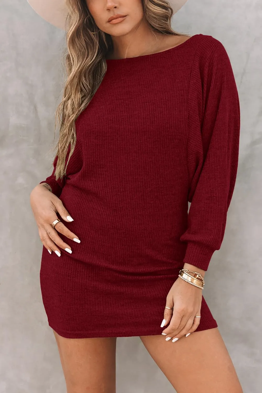 Basicspace Women's Long Sleeve Mini Ribbed Knit Casual Bodycon Sexy Dress Drawstring Fall Pullover Sweater Dresses