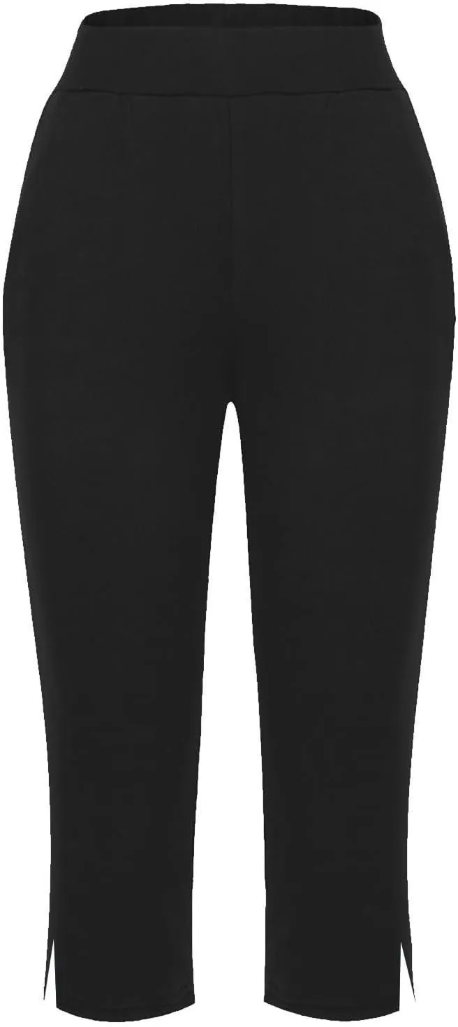 Capri for Senior,Womens Capri Sweatpants,Plus Size Yoga Pocket Workout Sweatpant Athletic Trousers with Pockets,