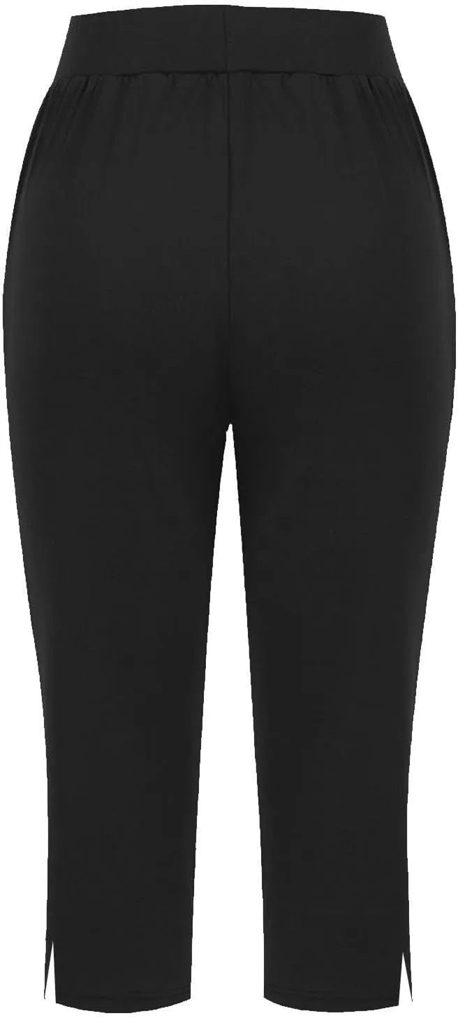 Capri for Senior,Womens Capri Sweatpants,Plus Size Yoga Pocket Workout Sweatpant Athletic Trousers with Pockets,