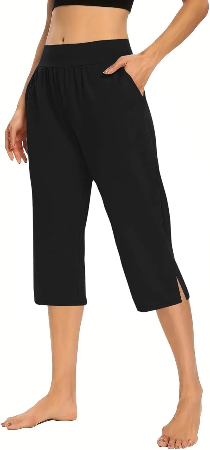 Capri for Senior,Womens Capri Sweatpants,Plus Size Yoga Pocket Workout Sweatpant Athletic Trousers with Pockets,
