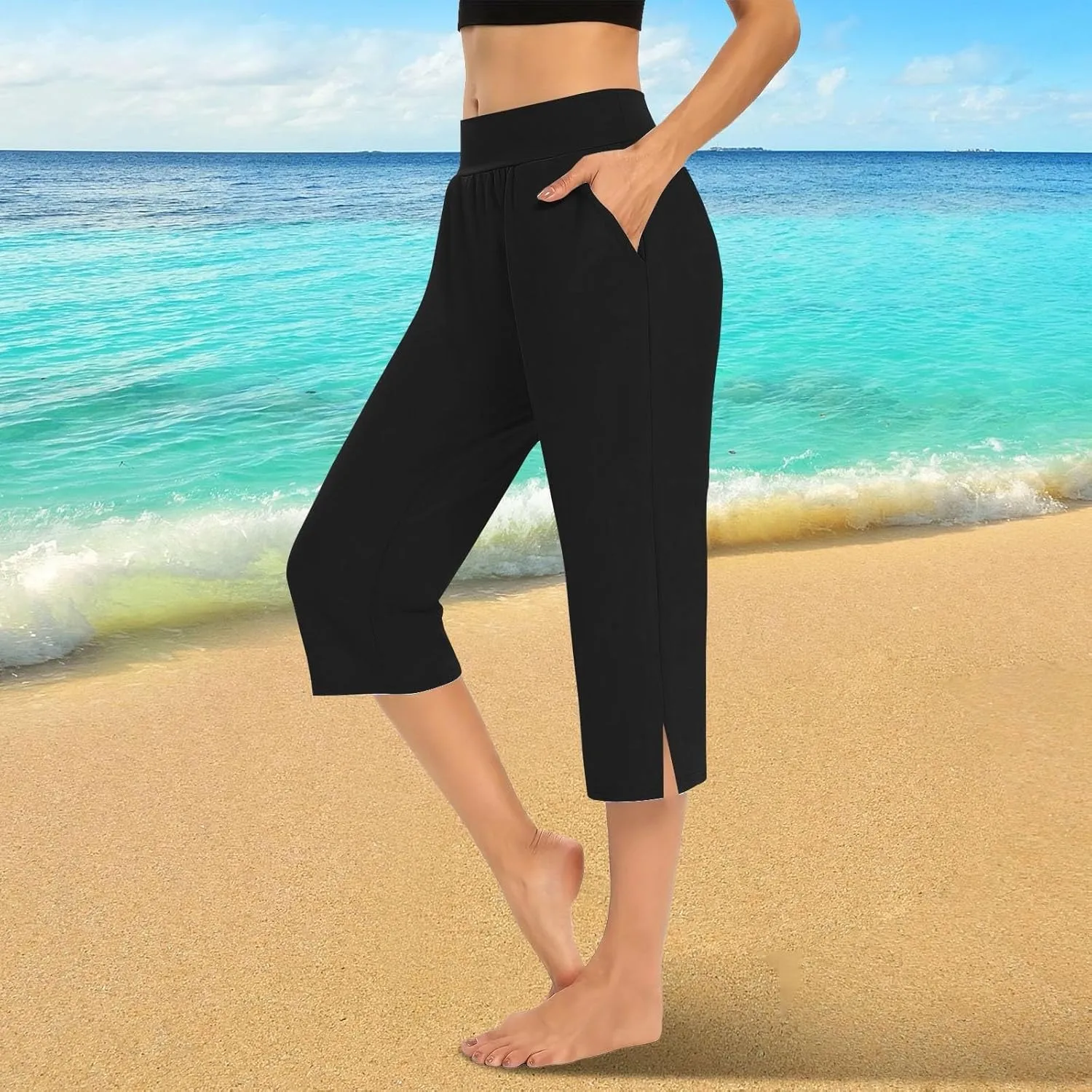 Capri for Senior,Womens Capri Sweatpants,Plus Size Yoga Pocket Workout Sweatpant Athletic Trousers with Pockets,