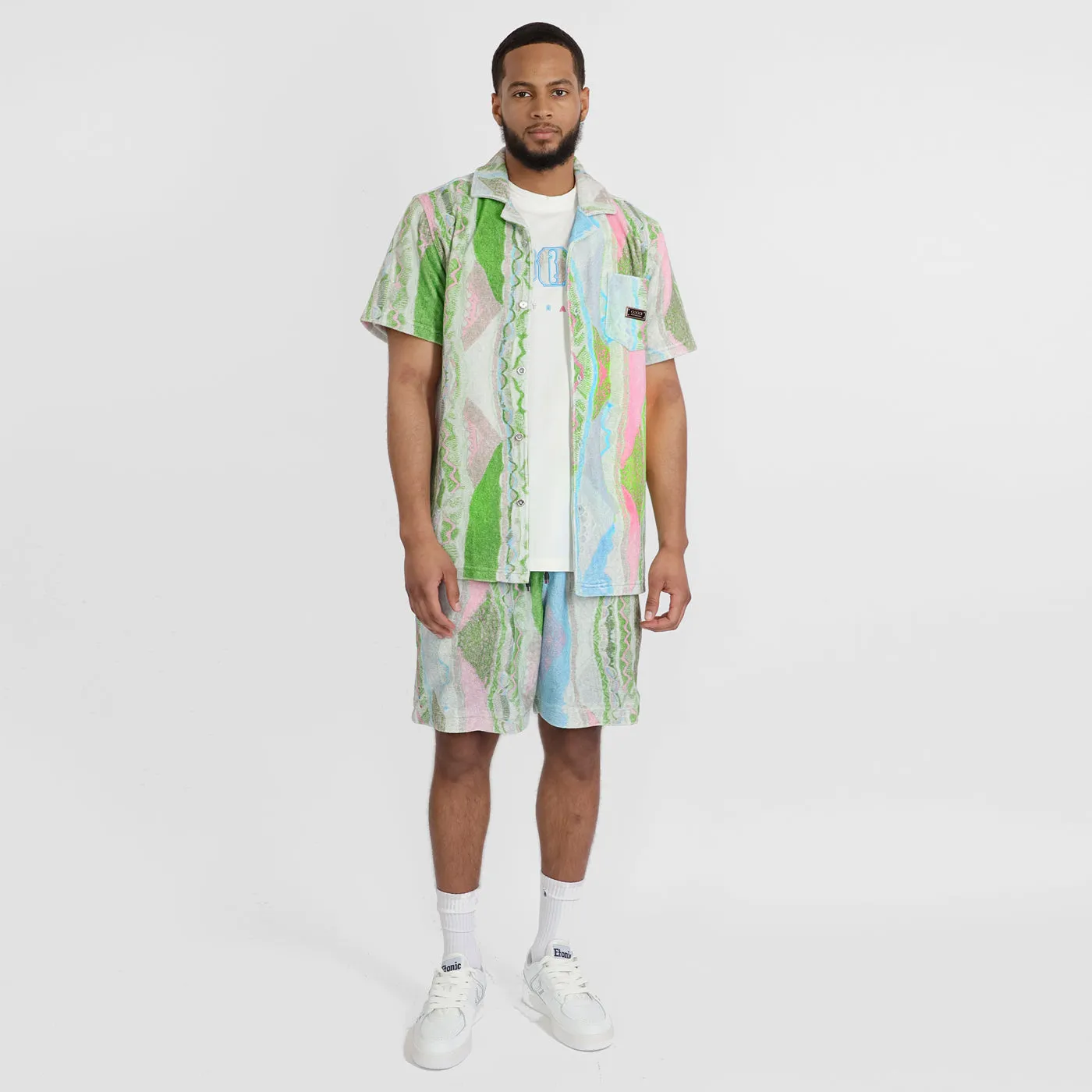 COOGI Malindi - Printed Terry Button Up Short Sleeve Top
