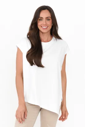 Dione White Cotton Blend Asymmetric Top