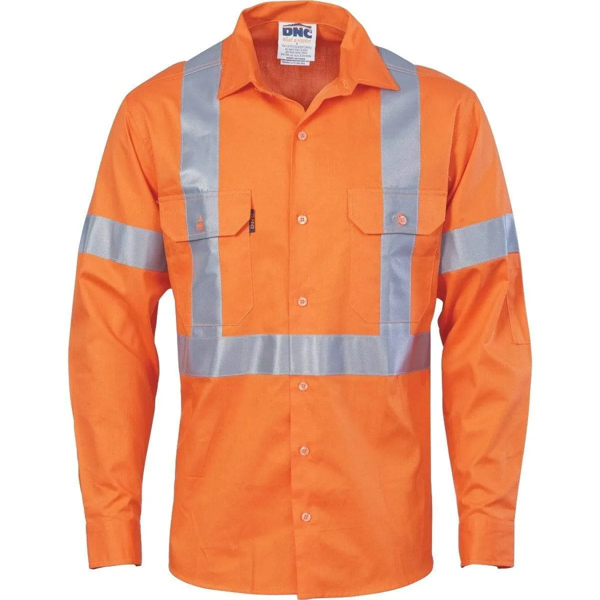 Dnc Workwear X Back Long Sleeve Cotton Shirt With Csr Reflective Tape - 3546