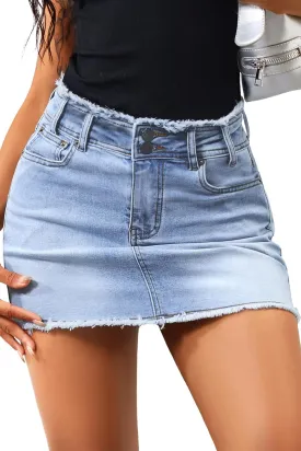 ELLEVEN Raw Hem Jean Skirt Stretchy & Soft - Denim Mini Skirt with Pockets Casual Outfit