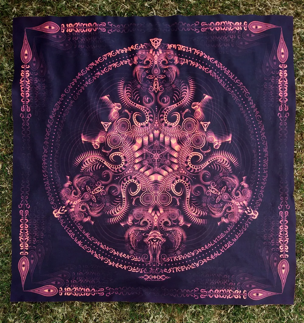 Fluro Neon Lycra Tapestry of "Triton's Compass" - UV Active - Orange