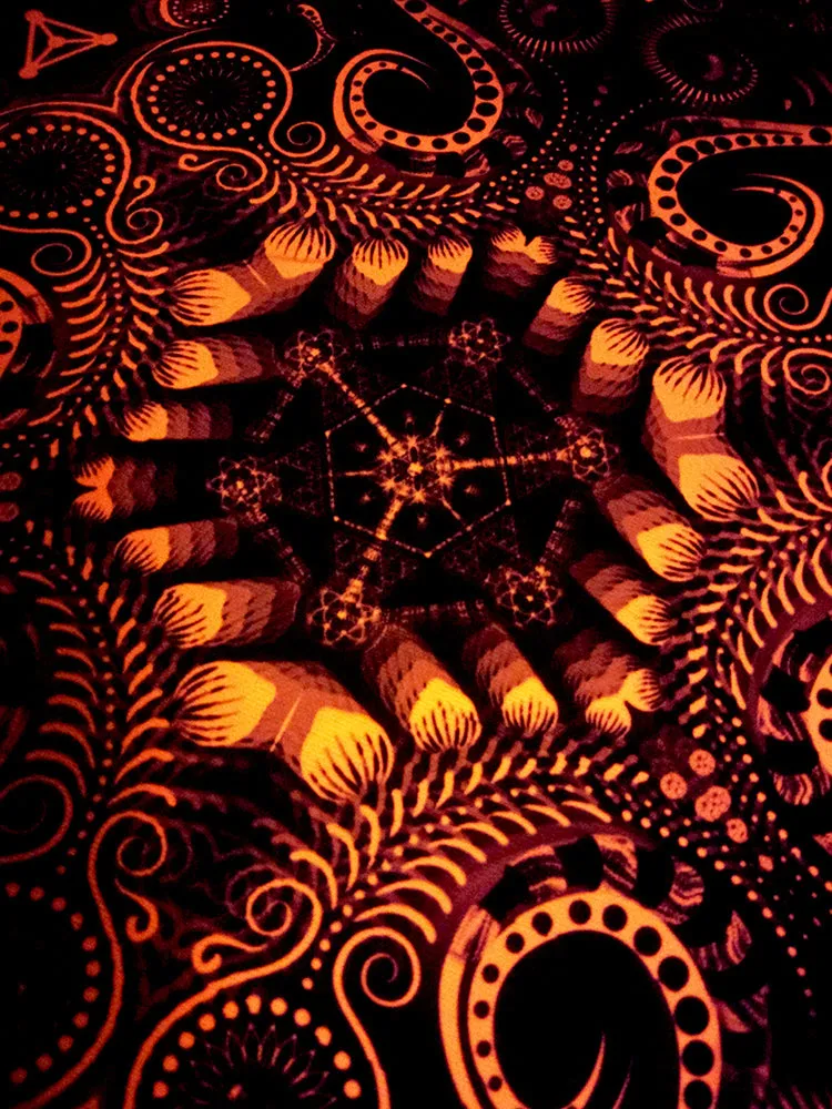 Fluro Neon Lycra Tapestry of "Triton's Compass" - UV Active - Orange