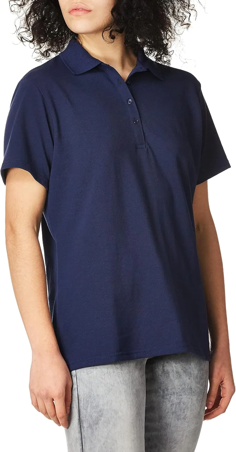 Hanes Short Sleeve Pique Shirt, Four-Button Midweight Polo for Women