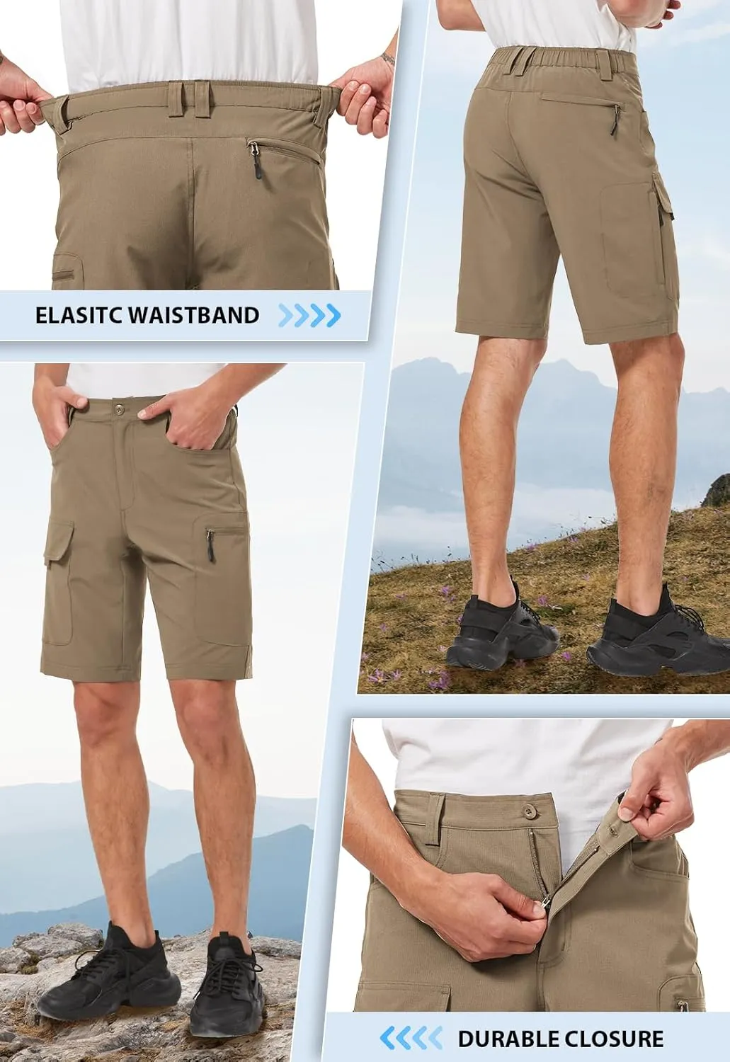 Hiauspor Men's Hiking Cargo Shorts 9"/10" Quick Dry Lightweight Waterproof for Golf Tactical Fishing Casual with 6 Pockets