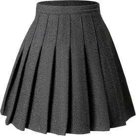 Hoerev Women Girls Thick Wool Fabric for Cold Weather Versatile Plaid Pleated Skirt with Shorts