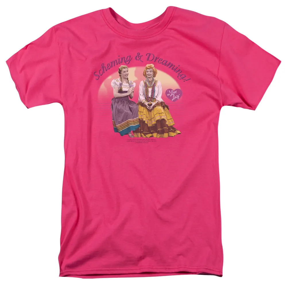 I Love Lucy Scheming and Dreaming Mens T Shirt Hot Pink