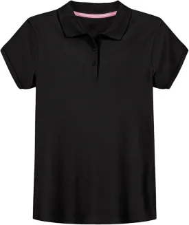 IZOD Girls' School Uniform Short Sleeve Polo Shirt, Button Closure, Comfortable & Soft Interlock Fabric