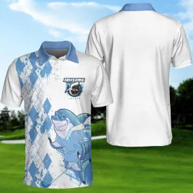 Jawsome Golfer Shark Short Sleeve Golf Polo Shirt, Argyle Pattern Polo Shirt, Best Golf Shirt For Men Coolspod