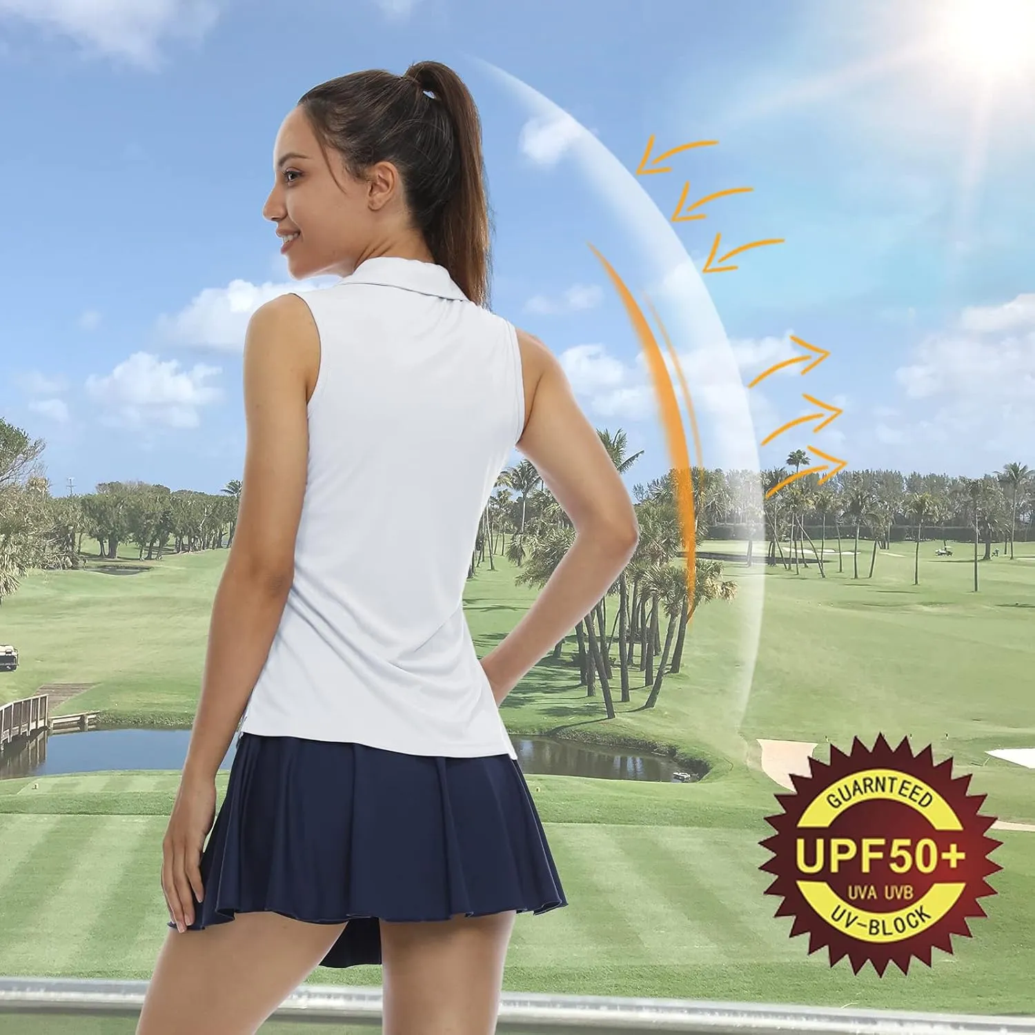 LastFor1 Women's Sleeveless Polo Golf Shirts Quick Dry 50  UV Protection V-Neck with Collar Lightweight Tennis Tank Tops