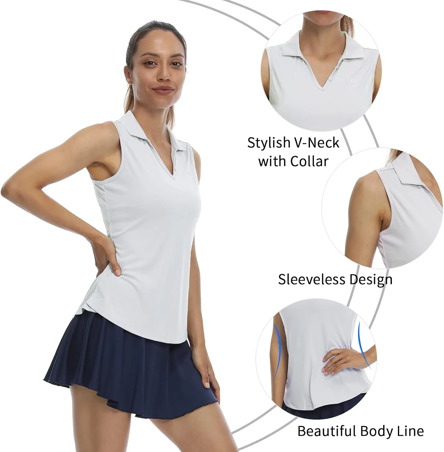 LastFor1 Women's Sleeveless Polo Golf Shirts Quick Dry 50  UV Protection V-Neck with Collar Lightweight Tennis Tank Tops