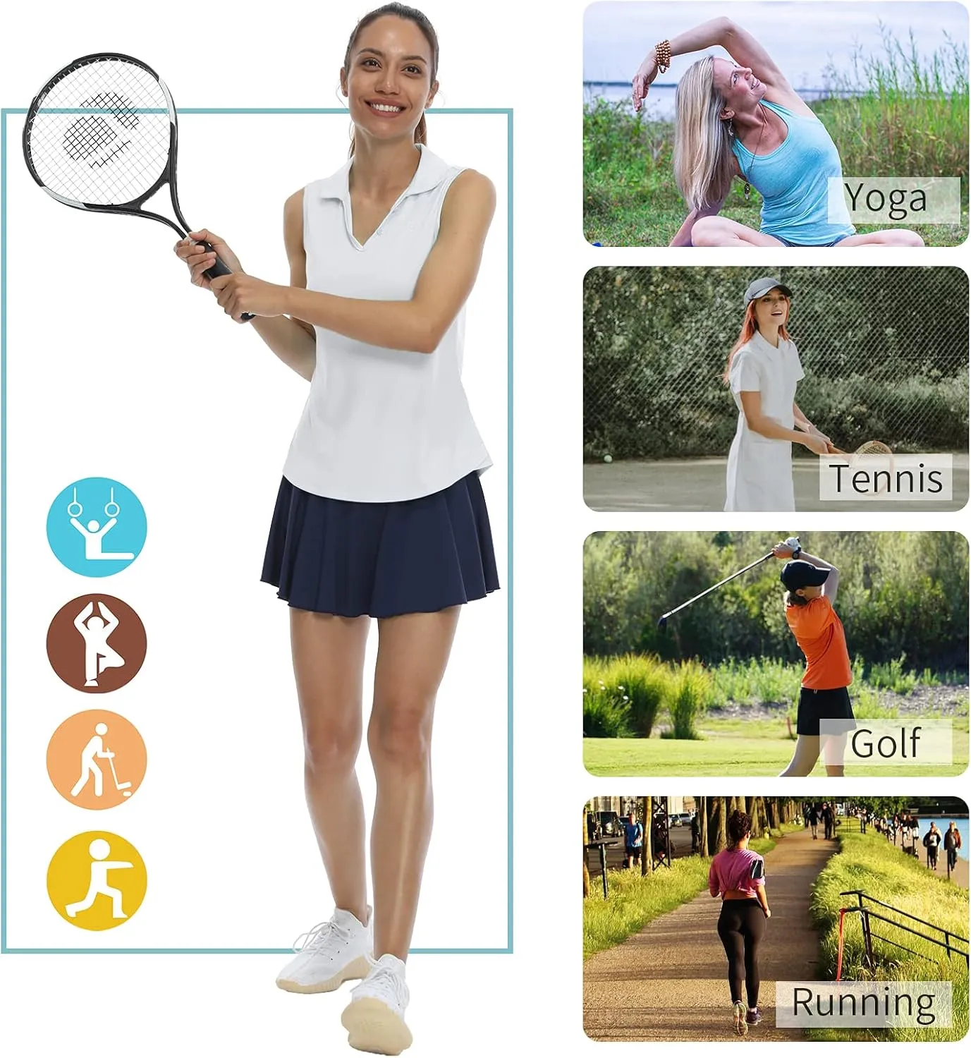 LastFor1 Women's Sleeveless Polo Golf Shirts Quick Dry 50  UV Protection V-Neck with Collar Lightweight Tennis Tank Tops