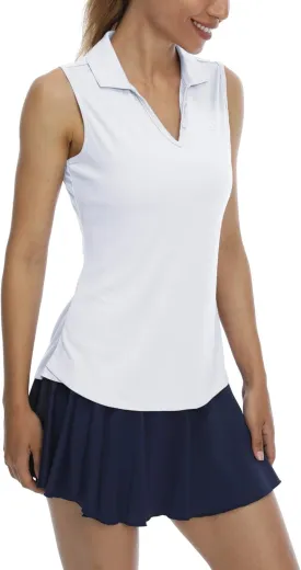 LastFor1 Women's Sleeveless Polo Golf Shirts Quick Dry 50  UV Protection V-Neck with Collar Lightweight Tennis Tank Tops