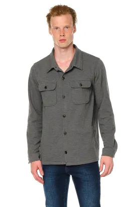 Lightweight Button-down Over Shirt - Grey Melange