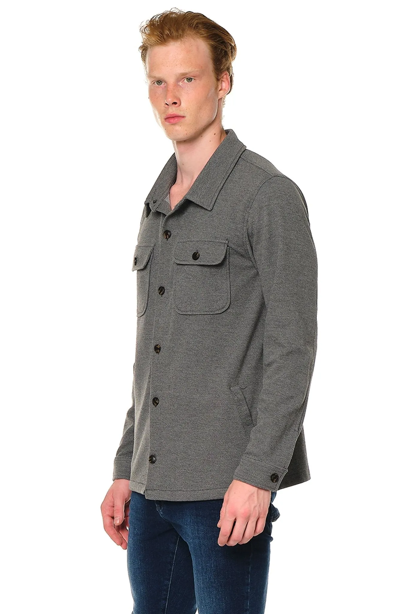 Lightweight Button-down Over Shirt - Grey Melange