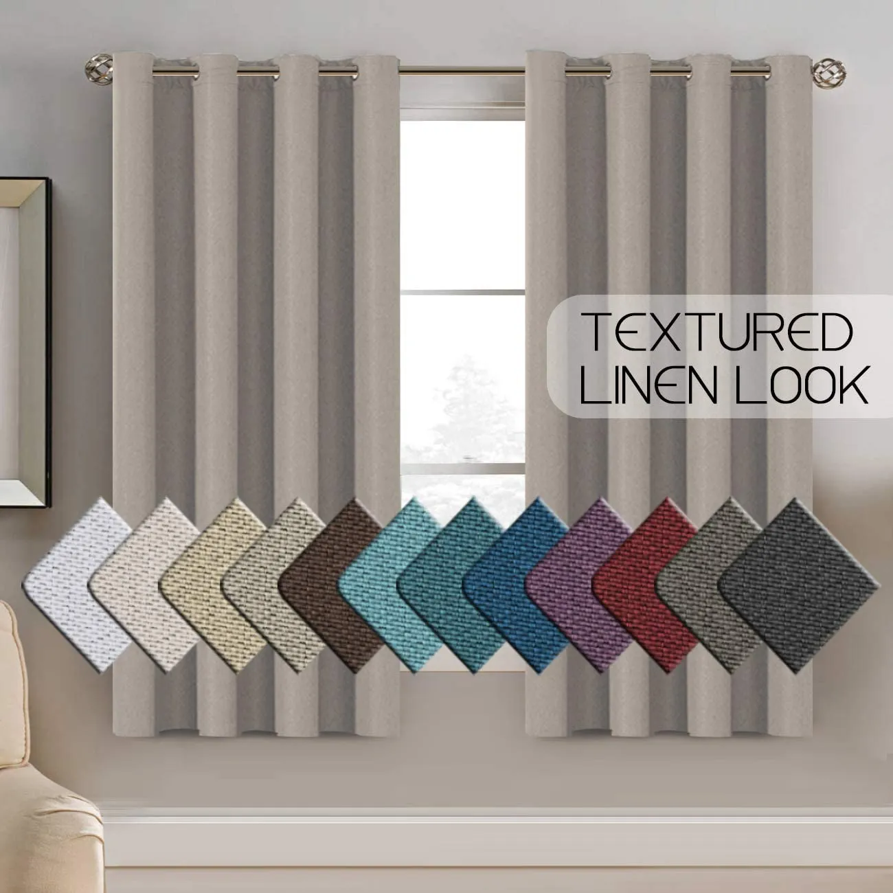 Linen Room Darkening Light Blocking Thermal Insulated Heavy Weight Textured Rich Curtain Panel