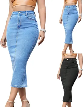 Long Denim Skirts for Women Trendy Bodycon Back Slit Maxi Jean Pencil Skirt Business Casual High Waisted Skirt 2025