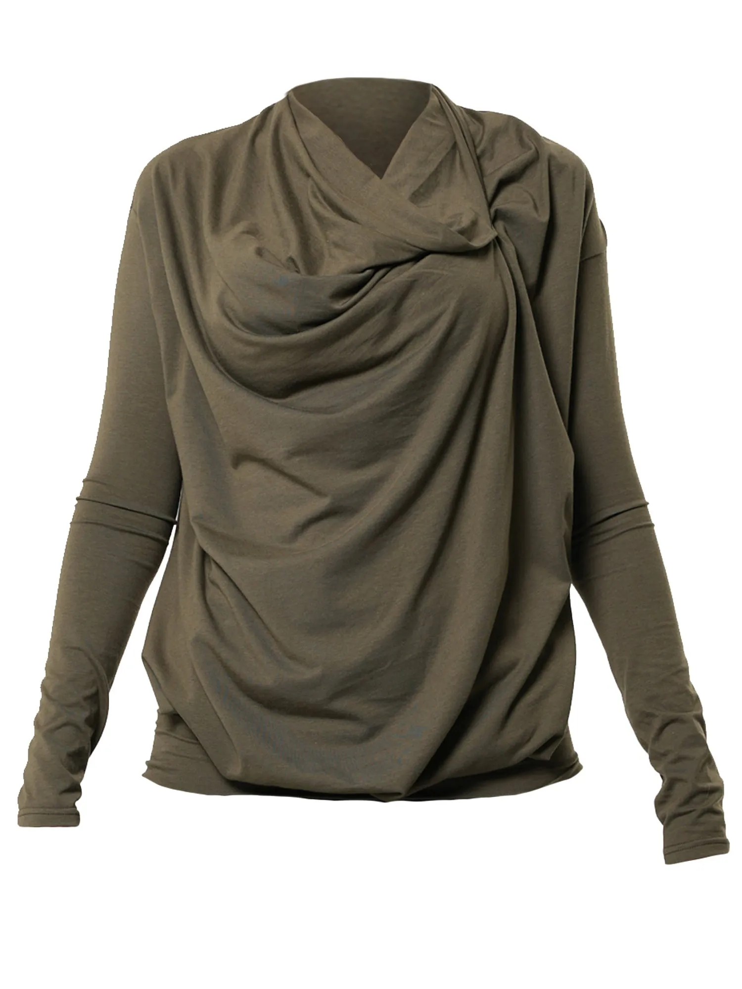 Long Sleeved Draped Top In Khaki