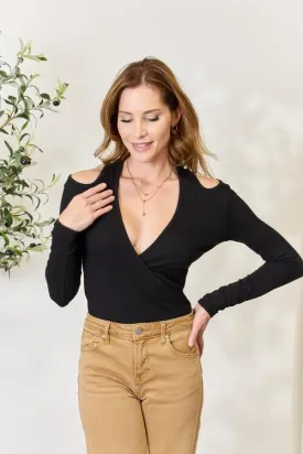Love Always Finds You Full Size Ribbed Surplice Cold Shoulder Top