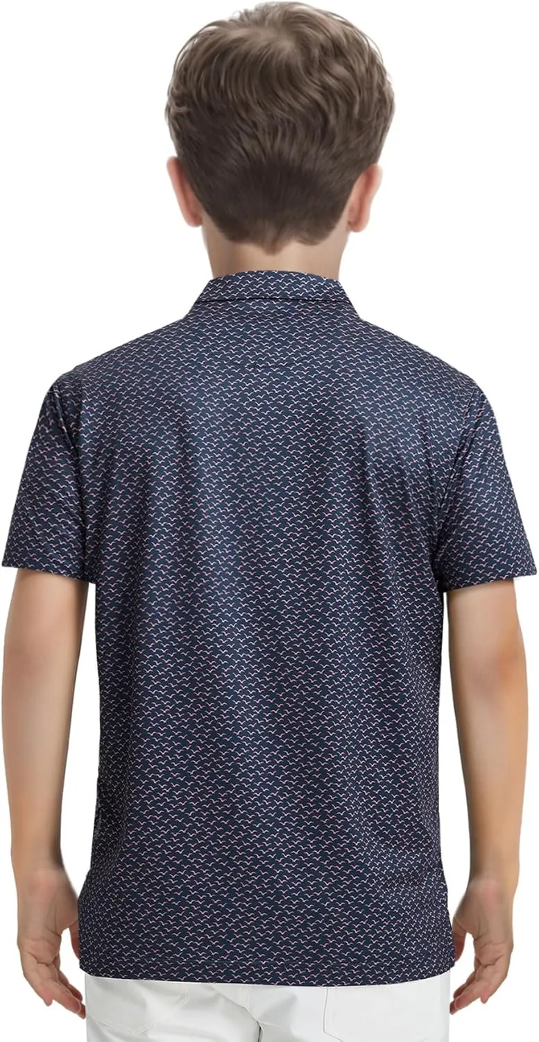 M MAELREG Boys Polo Shirt Short Sleeve Performance Dry Fit Stretch Funny Print Active Casual Collared Golf Shirts for Boy