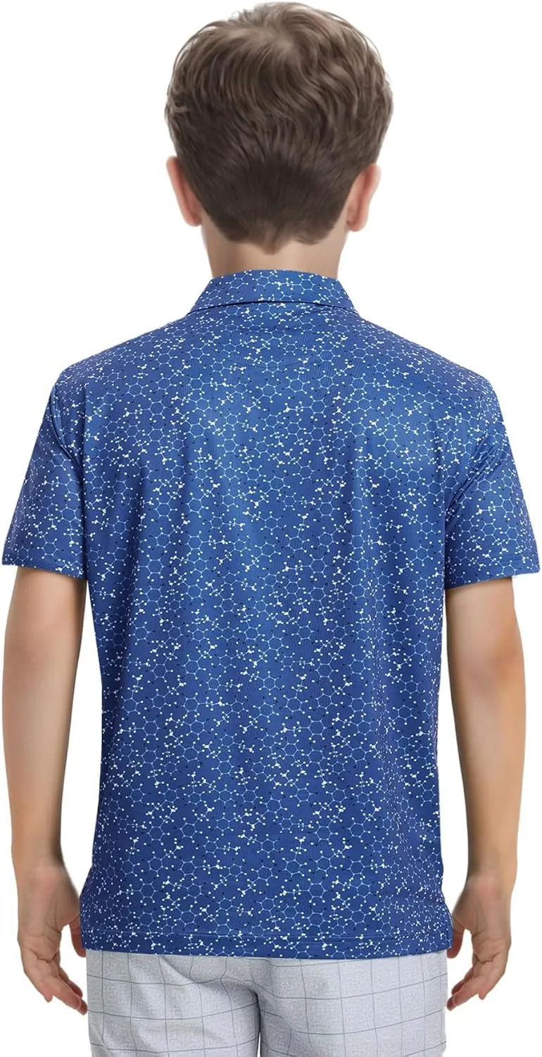 M MAELREG Boys Polo Shirt Short Sleeve Performance Dry Fit Stretch Funny Print Active Casual Collared Golf Shirts for Boy