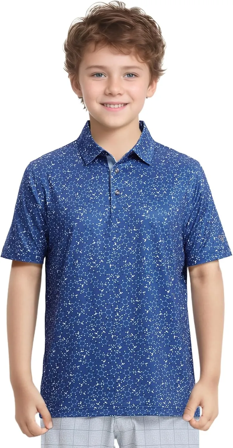 M MAELREG Boys Polo Shirt Short Sleeve Performance Dry Fit Stretch Funny Print Active Casual Collared Golf Shirts for Boy