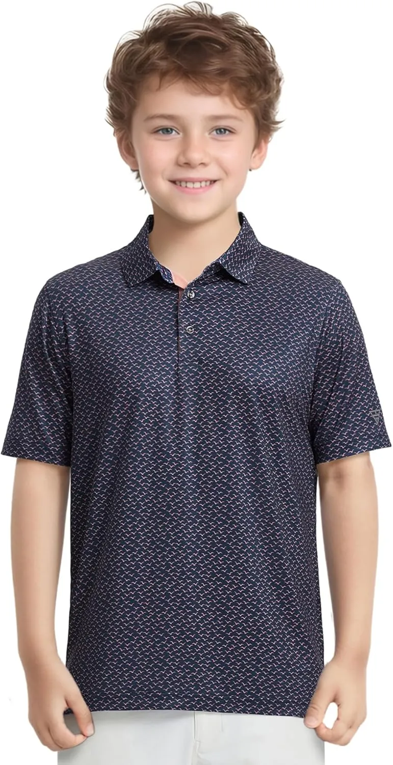 M MAELREG Boys Polo Shirt Short Sleeve Performance Dry Fit Stretch Funny Print Active Casual Collared Golf Shirts for Boy