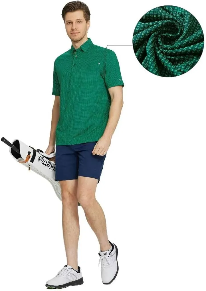 M MAELREG Mens Polo Shirts Short Sleeve Dry Fit Jacquard Performance Moisture Wicking Casual Pocket Golf Shirts for Men