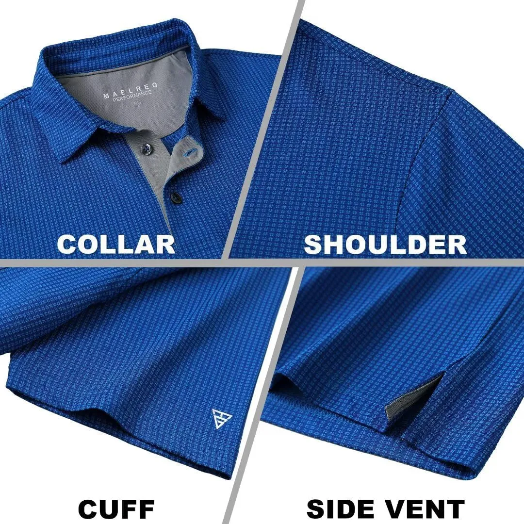 M MAELREG Mens Polo Shirts Short Sleeve Dry Fit Jacquard Performance Moisture Wicking Casual Pocket Golf Shirts for Men