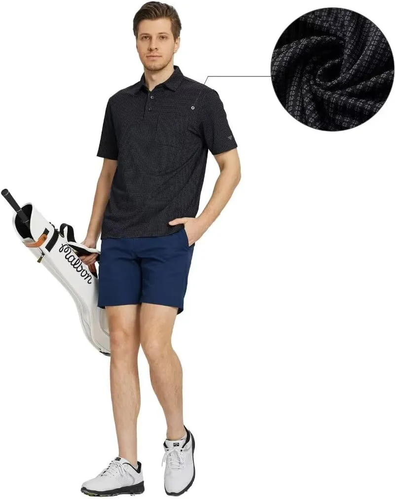 M MAELREG Mens Polo Shirts Short Sleeve Dry Fit Jacquard Performance Moisture Wicking Casual Pocket Golf Shirts for Men