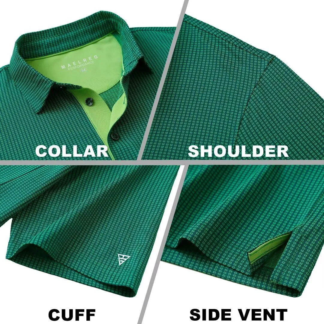 M MAELREG Mens Polo Shirts Short Sleeve Dry Fit Jacquard Performance Moisture Wicking Casual Pocket Golf Shirts for Men