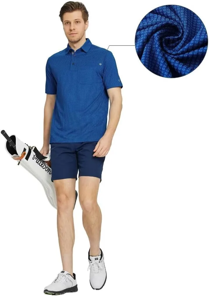 M MAELREG Mens Polo Shirts Short Sleeve Dry Fit Jacquard Performance Moisture Wicking Casual Pocket Golf Shirts for Men