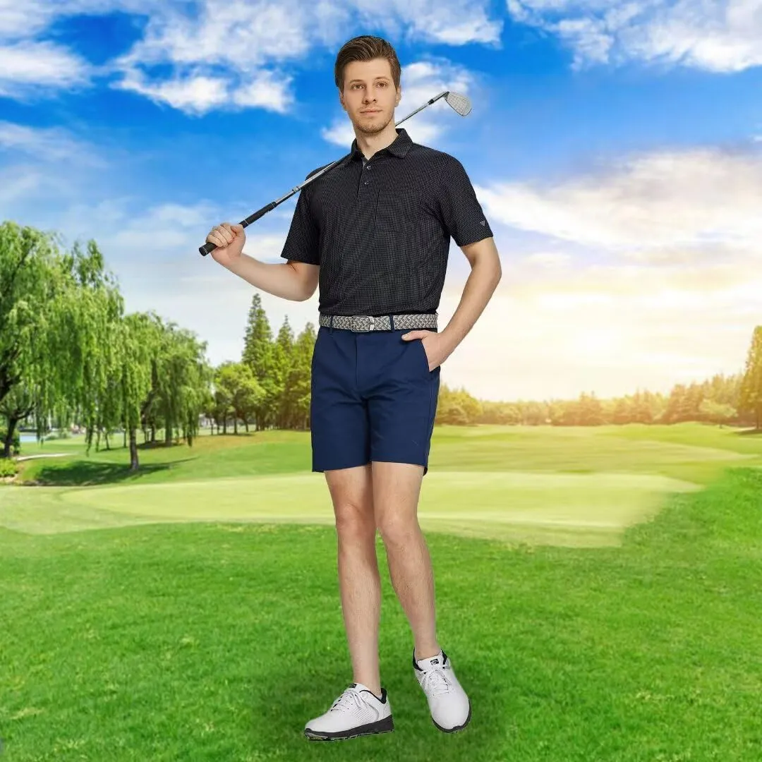 M MAELREG Mens Polo Shirts Short Sleeve Dry Fit Jacquard Performance Moisture Wicking Casual Pocket Golf Shirts for Men