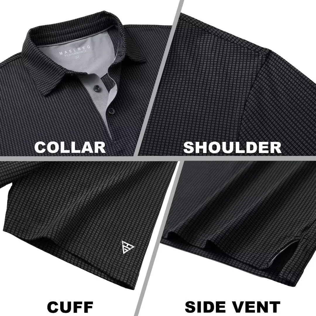 M MAELREG Mens Polo Shirts Short Sleeve Dry Fit Jacquard Performance Moisture Wicking Casual Pocket Golf Shirts for Men