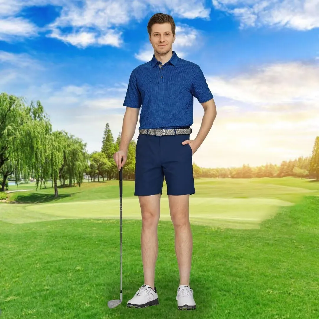 M MAELREG Mens Polo Shirts Short Sleeve Dry Fit Jacquard Performance Moisture Wicking Casual Pocket Golf Shirts for Men