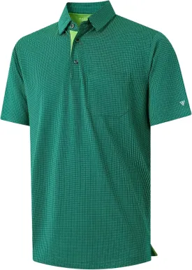 M MAELREG Mens Polo Shirts Short Sleeve Dry Fit Jacquard Performance Moisture Wicking Casual Pocket Golf Shirts for Men
