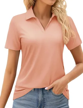 MAGCOMSEN Women's Golf Shirts Short Sleeve Polo Collared Tennis Shirt V Neck Quick Dry Sun Protection UPF 50 