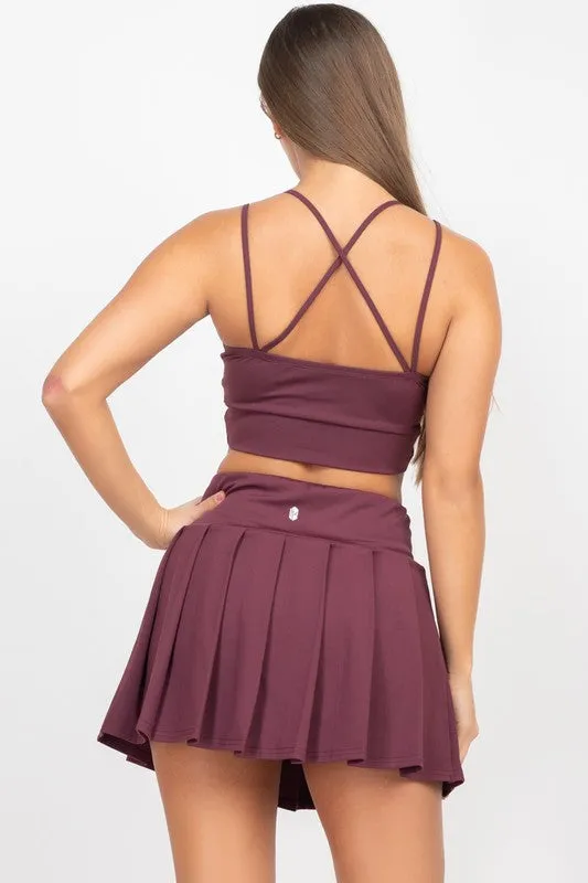Medium Bordeox Overlapping Crop Top & Pleated Tennis Skirts Set